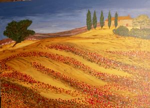 Toscana-Landschaft 2 mit Mohnblütenfeld